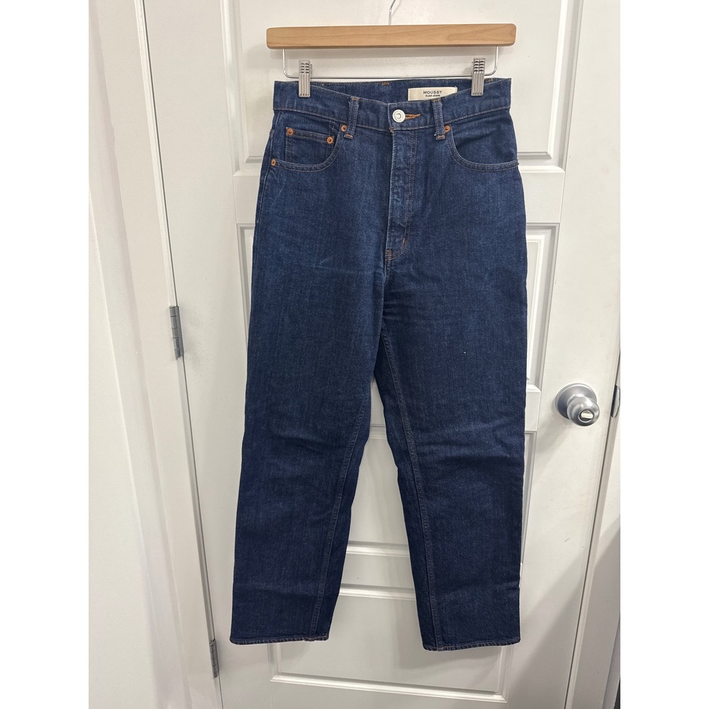 Moussy Plain Jeans Womens Dark Wash High Rise Straight Leg Denim Blue Size 26
